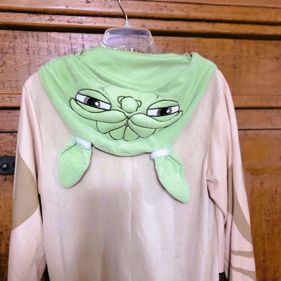 Yoda Costume One Piece Zip-up Outfit w Hood Sz Small Adult Halloween or Pajamas - Picture 7 of 16